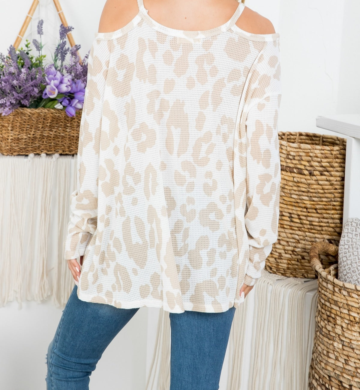 Waffled Cold Shoulder Top