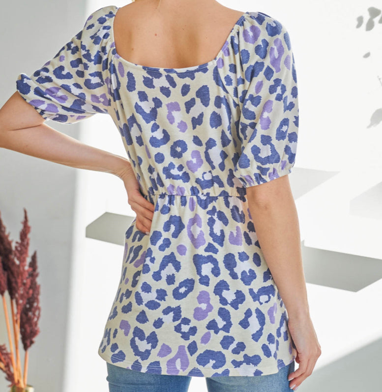 Ruffle Leopard Square Neck Top