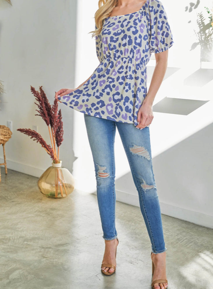 Ruffle Leopard Square Neck Top
