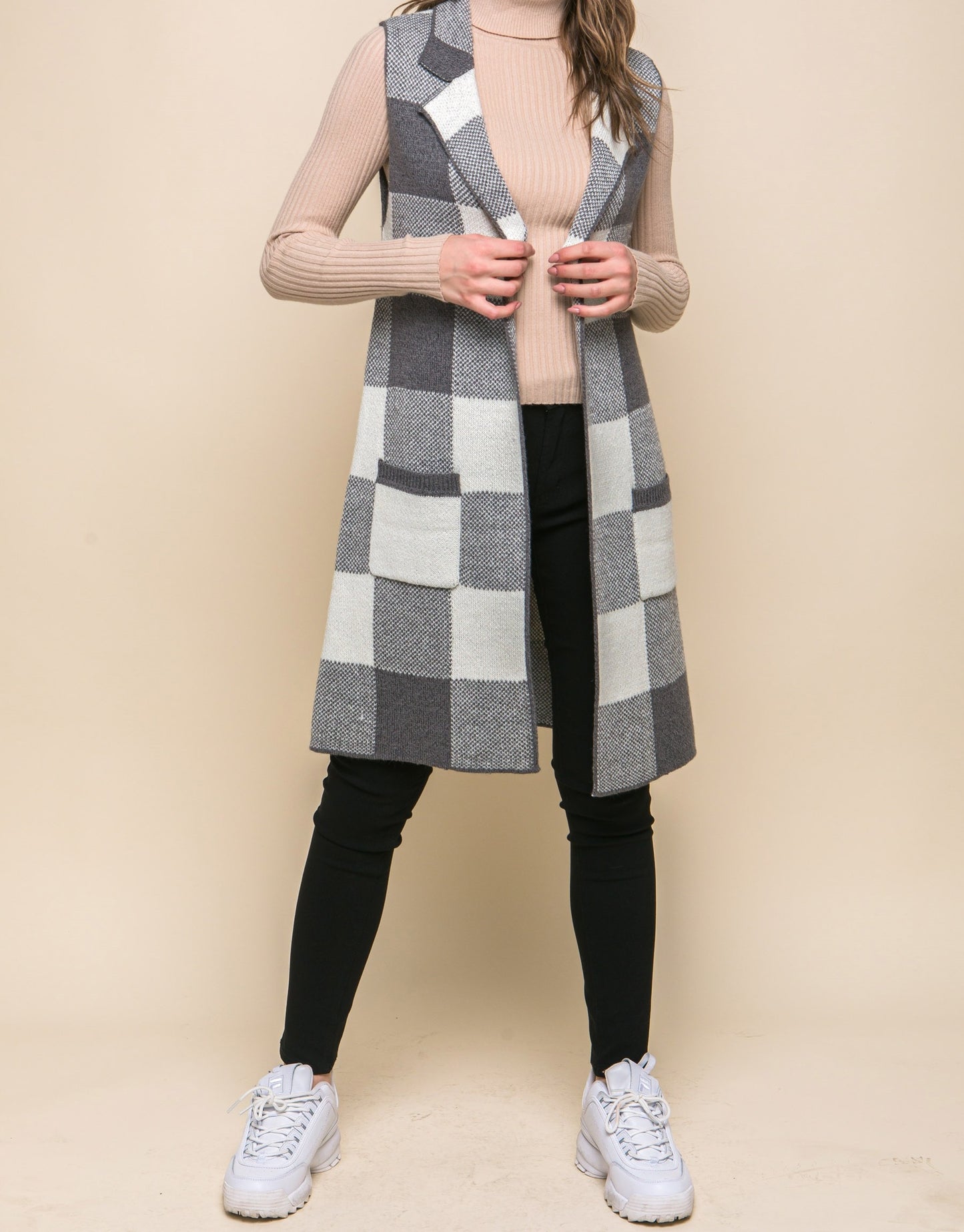 Plaid Sweater Cardigan Vest