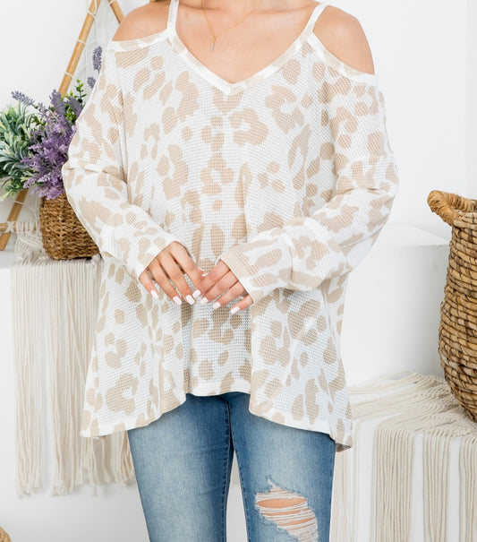 Waffled Cold Shoulder Top